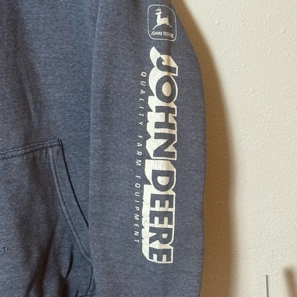 John Deere Men's 2XL Pullover Hoodie Gray Logo Sleeve Workwear Flaw